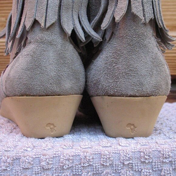 Gray Suede Fringe Bohemian Wedge Ankle Boots 6.5 - Picture 9 of 14